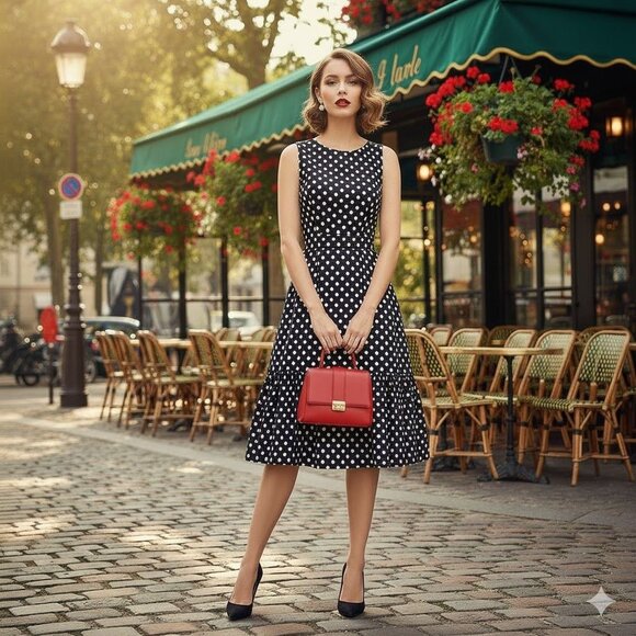 Grace Karin Polka Dot Dress Sleeveless Black White Fit and Flare Pin Up 60s Sz M - Picture 11 of 11